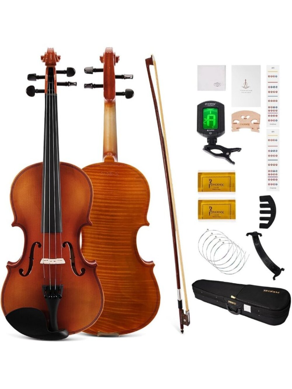 Full Size 4/4 Violin Fiddle Set for Beginners with Bow, Extra Strings, Case